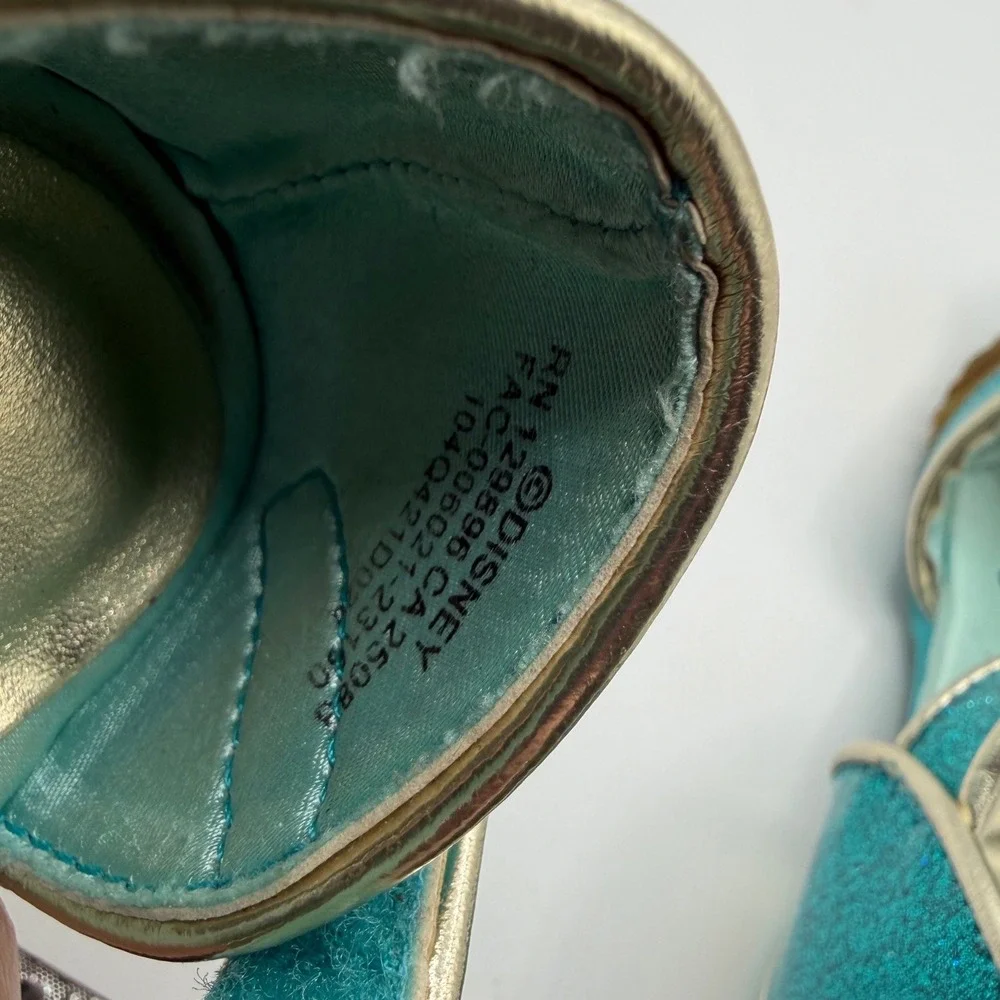 Disney Princess Jasmine Teal Glitter Dress Up Shoe Girls 8/9 6inches Kitten Heel